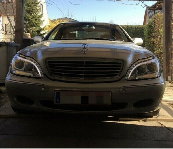 LED Tagfahrlicht Design Scheinwerfer für Mercedes Benz S-Klasse W220 98-05 chrom mit LED Blinker